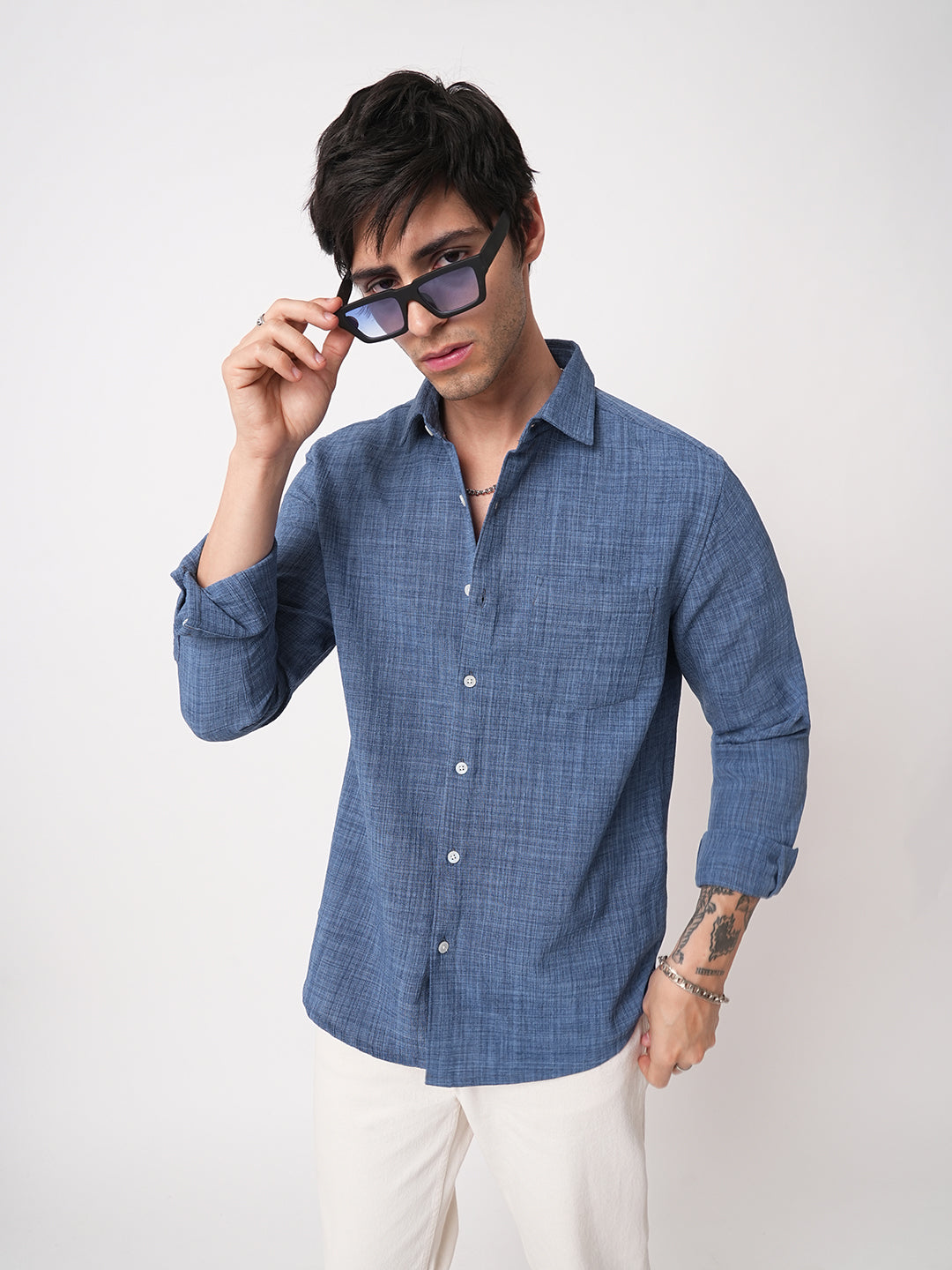Aegean Blue Slub Textured Shirt