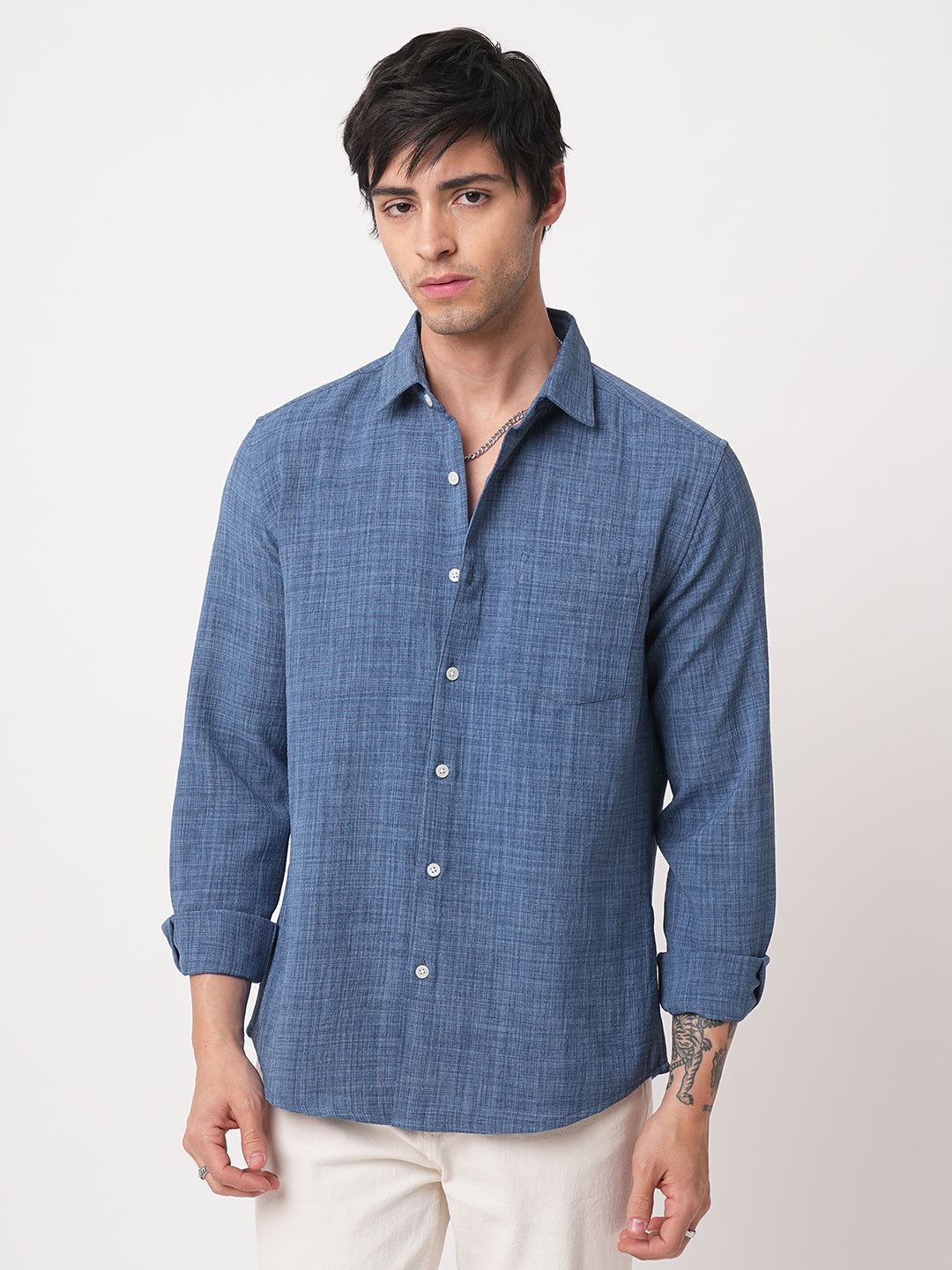 Aegean Blue Slub Textured Shirt