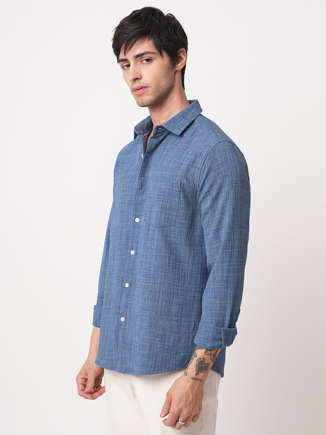 Aegean Blue Slub Textured Shirt
