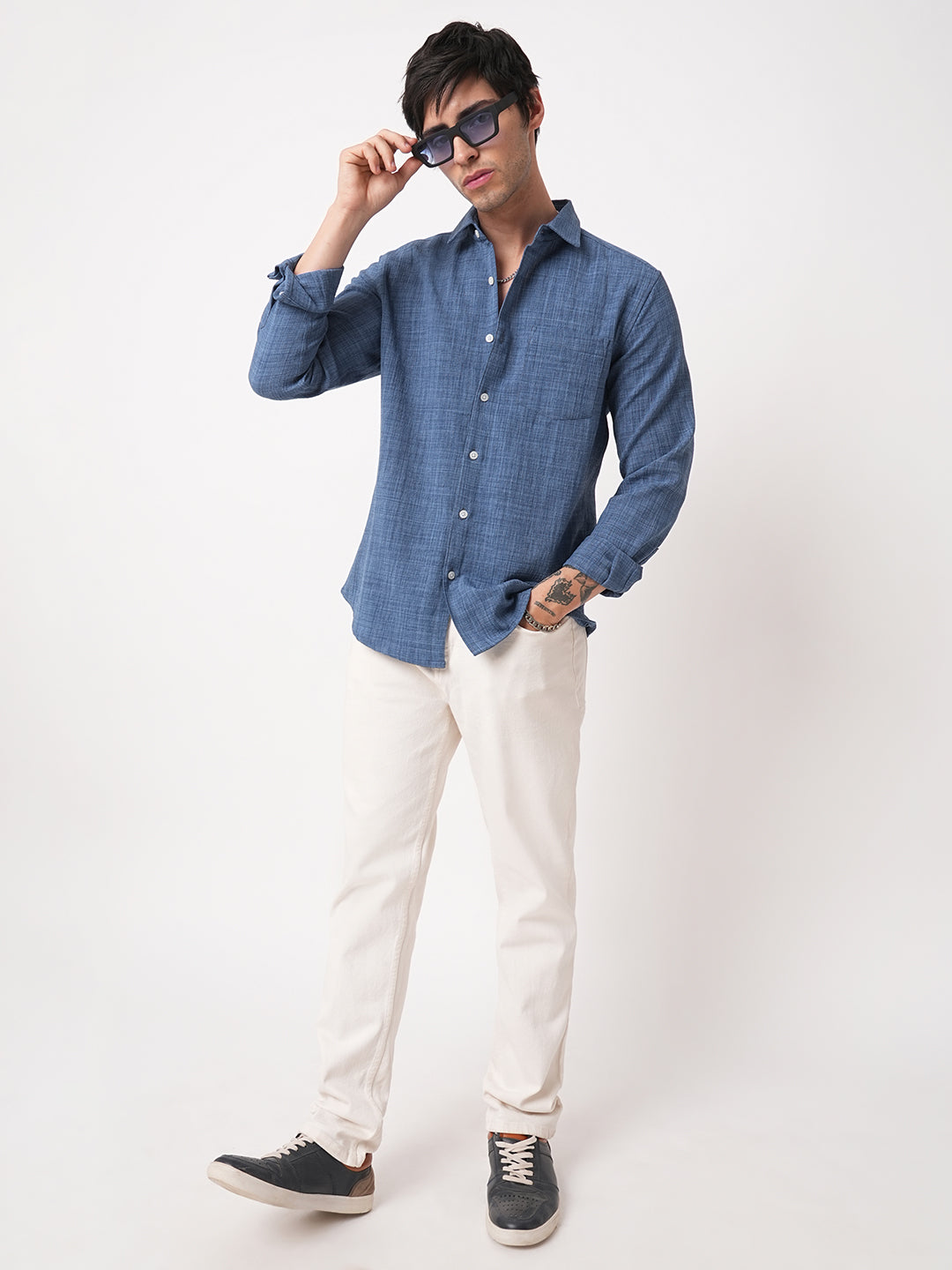Aegean Blue Slub Textured Shirt