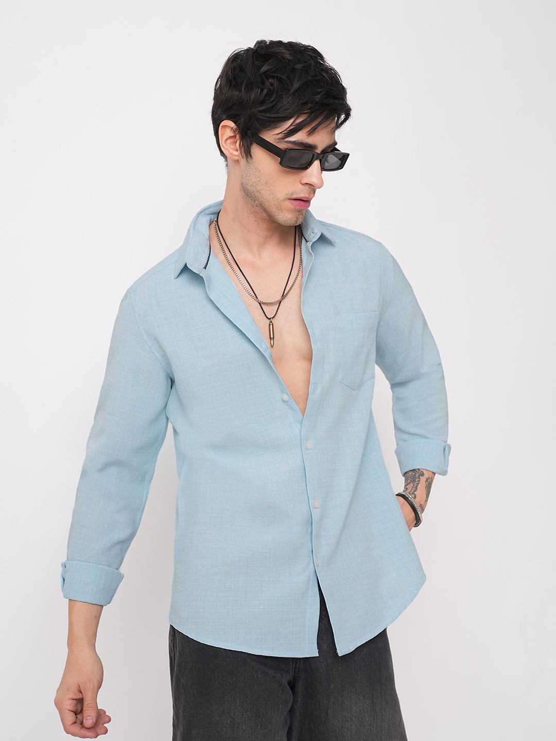 Sky Blue Slub Textured Shirt