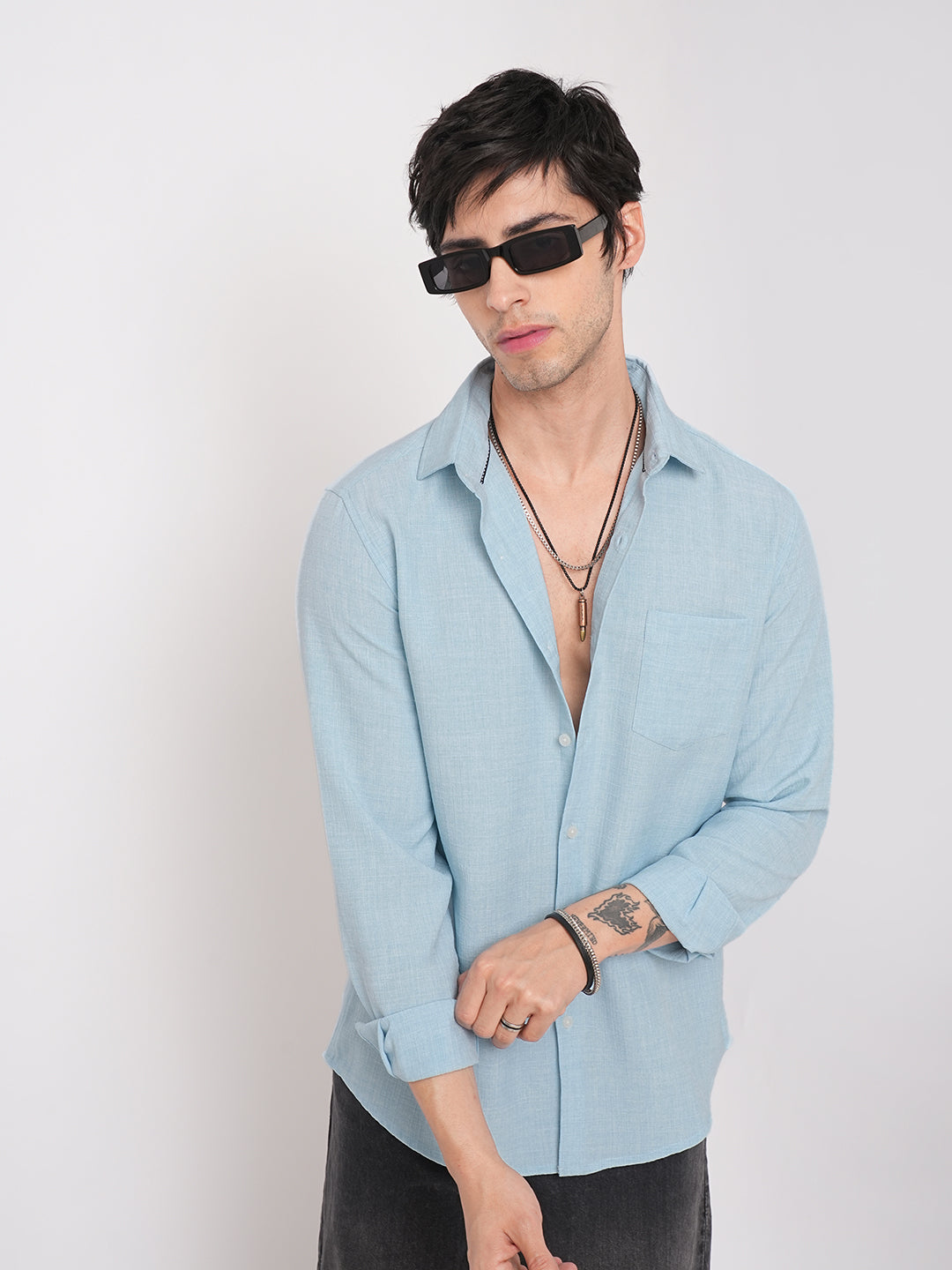 Sky Blue Slub Textured Shirt