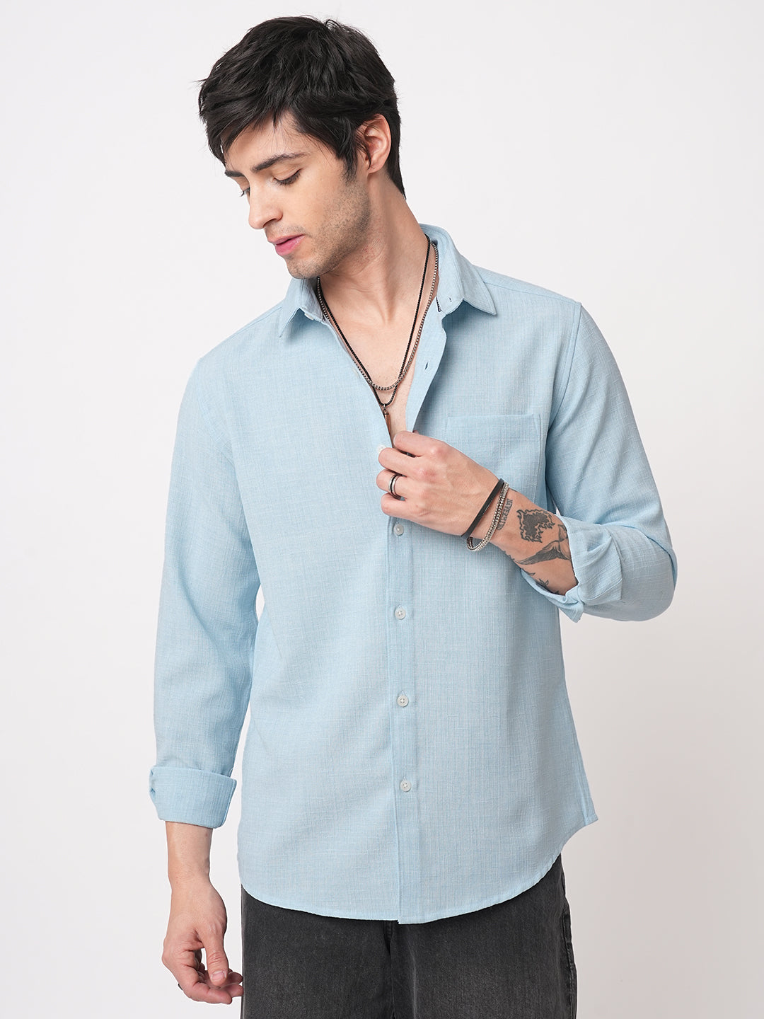 Sky Blue Slub Textured Shirt