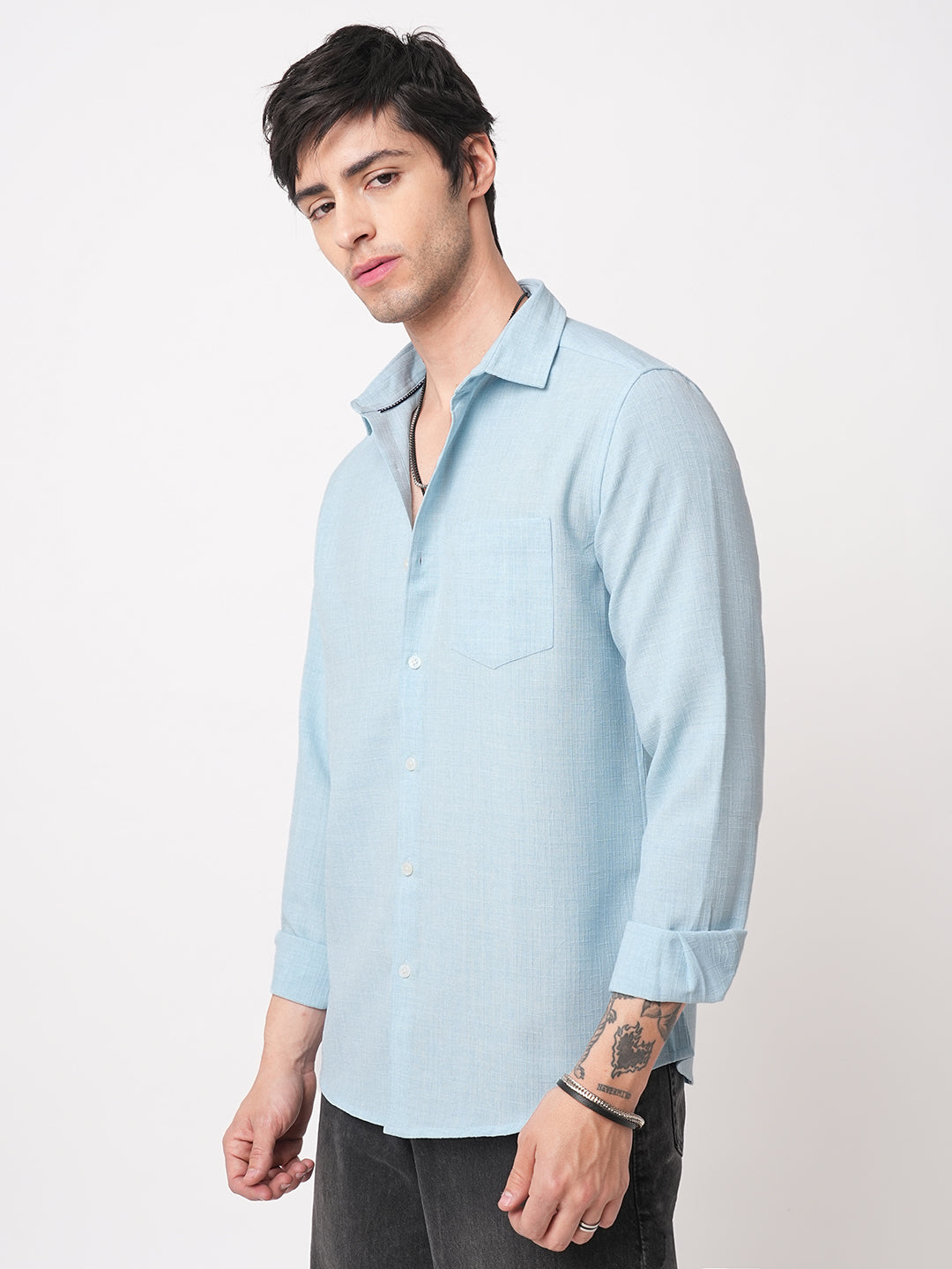 Sky Blue Slub Textured Shirt