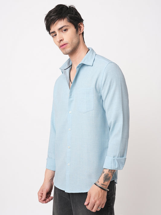 Sky Blue Slub Textured Shirt