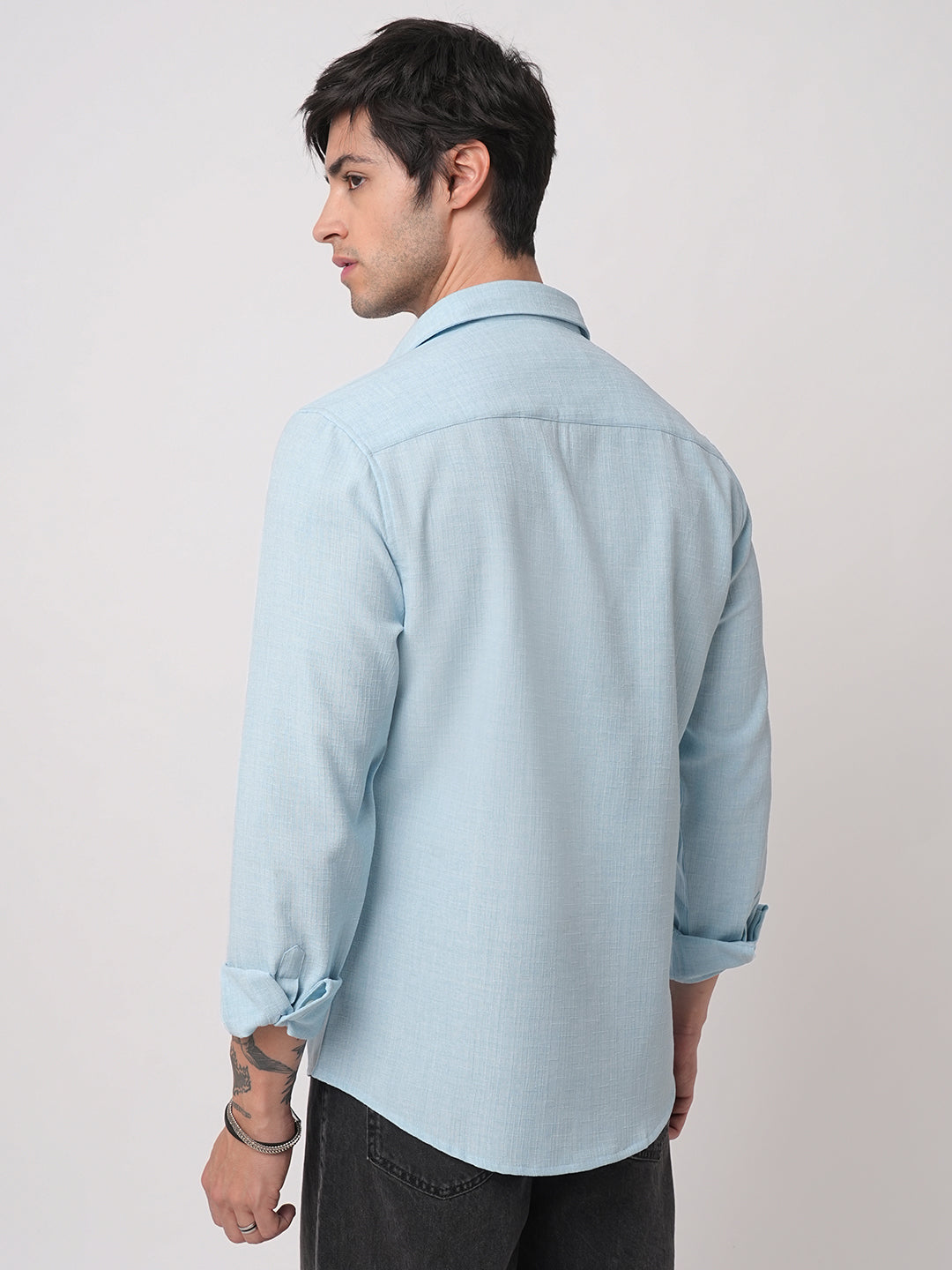 Sky Blue Slub Textured Shirt