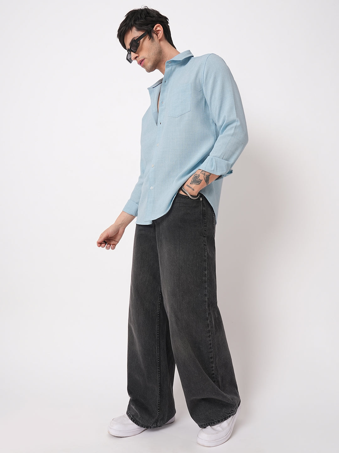 Sky Blue Slub Textured Shirt