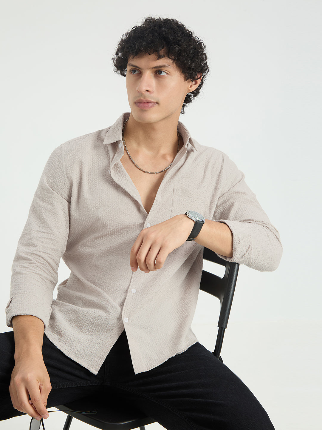 Glacier Grey Seersucker Shirt