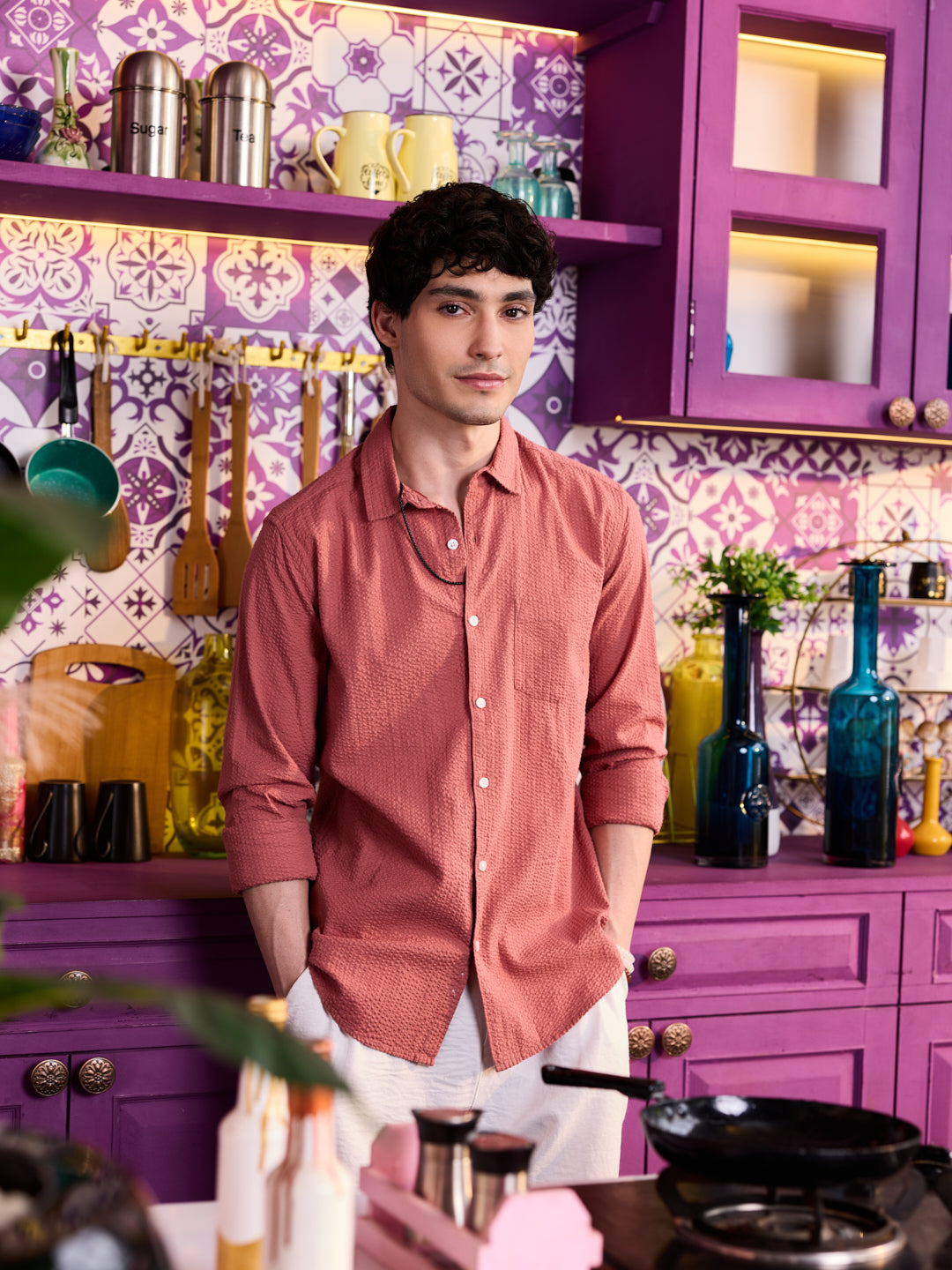 Timeless Coral Seersucker Shirt