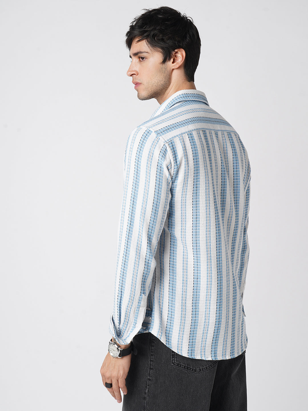 Blue & White Dobby Striped Shirt
