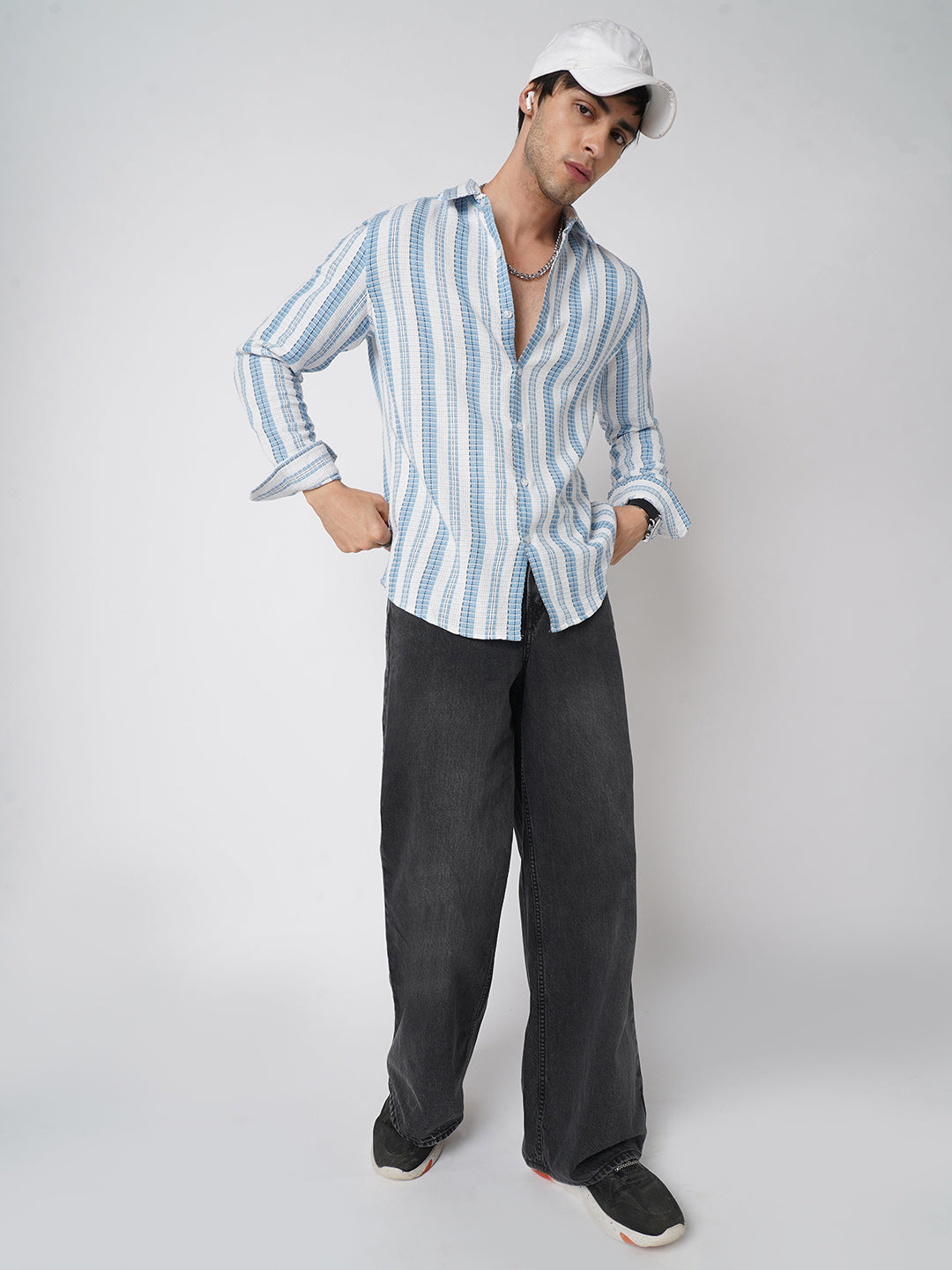 Blue & White Dobby Striped Shirt