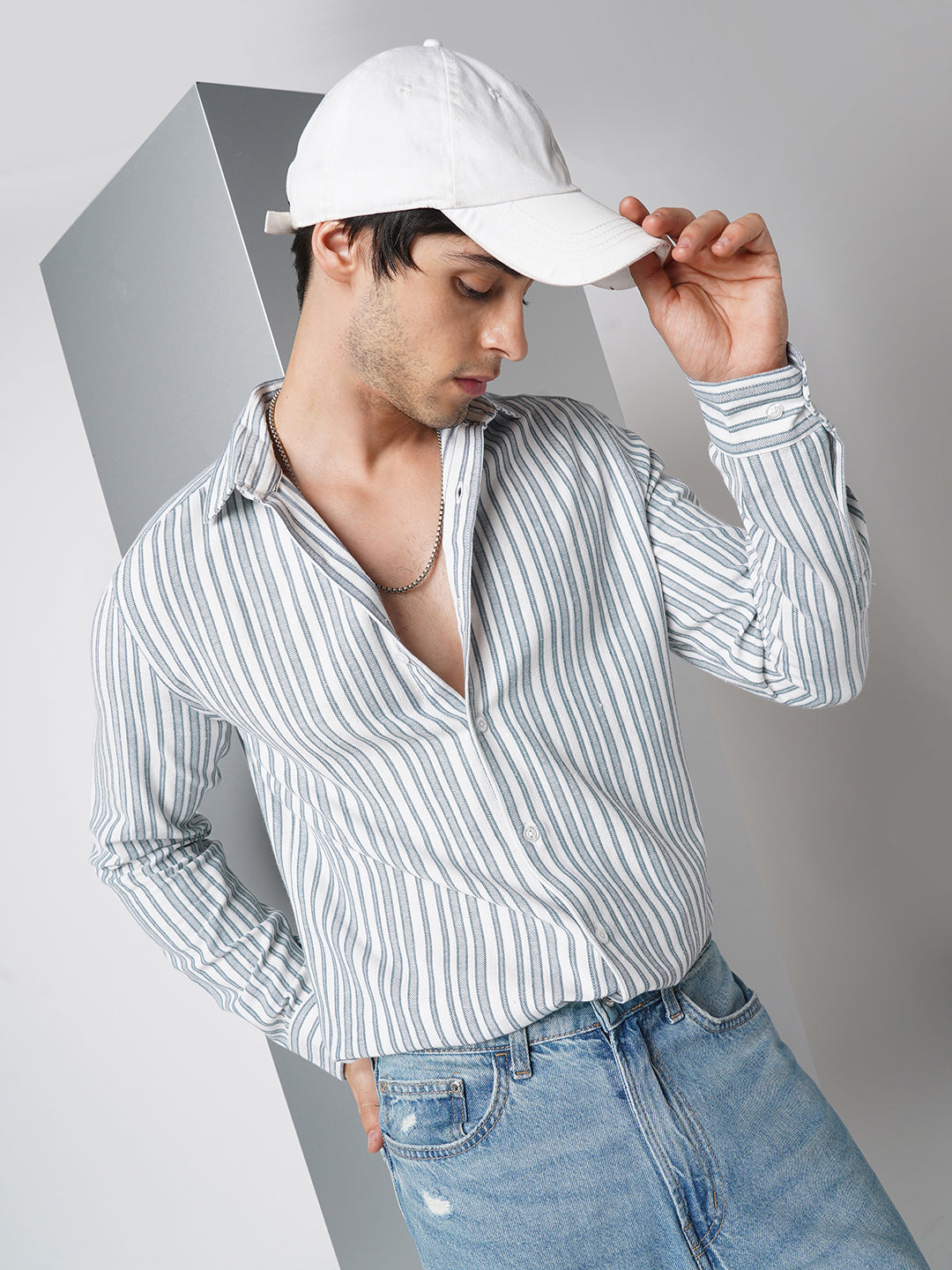 Blue & White Vertical Stripes Shirt