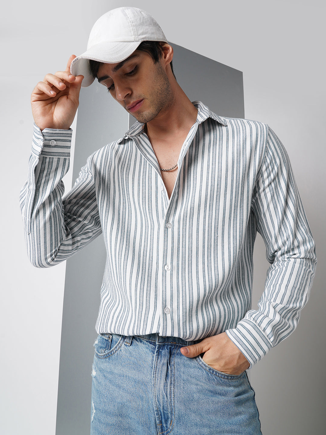 Blue & White Vertical Stripes Shirt