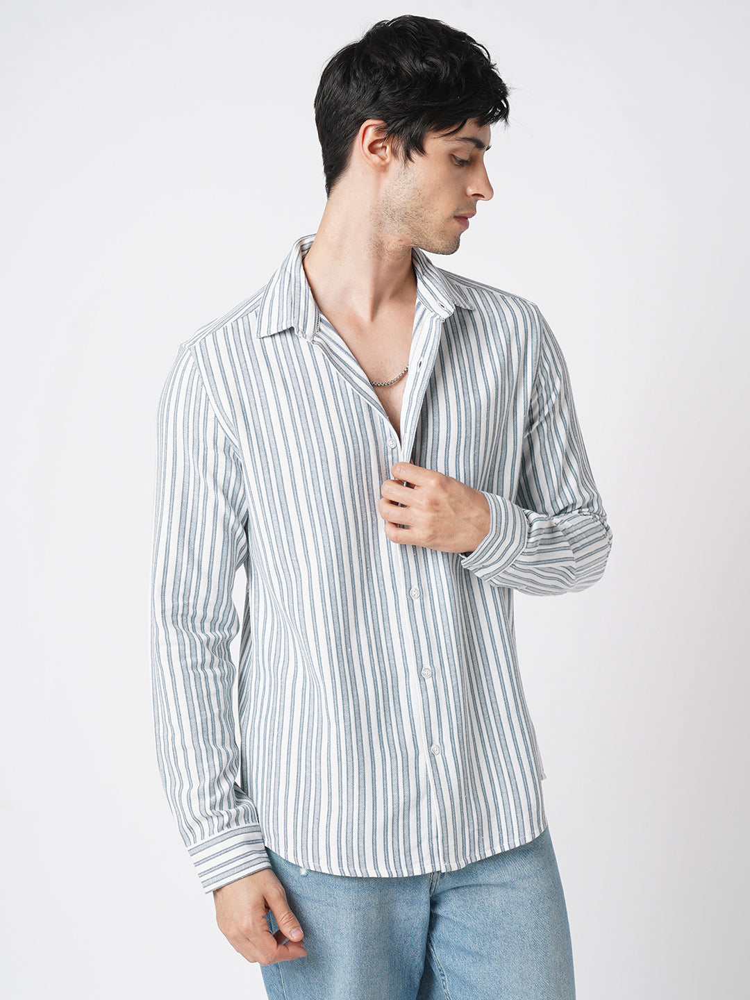 Blue & White Vertical Stripes Shirt