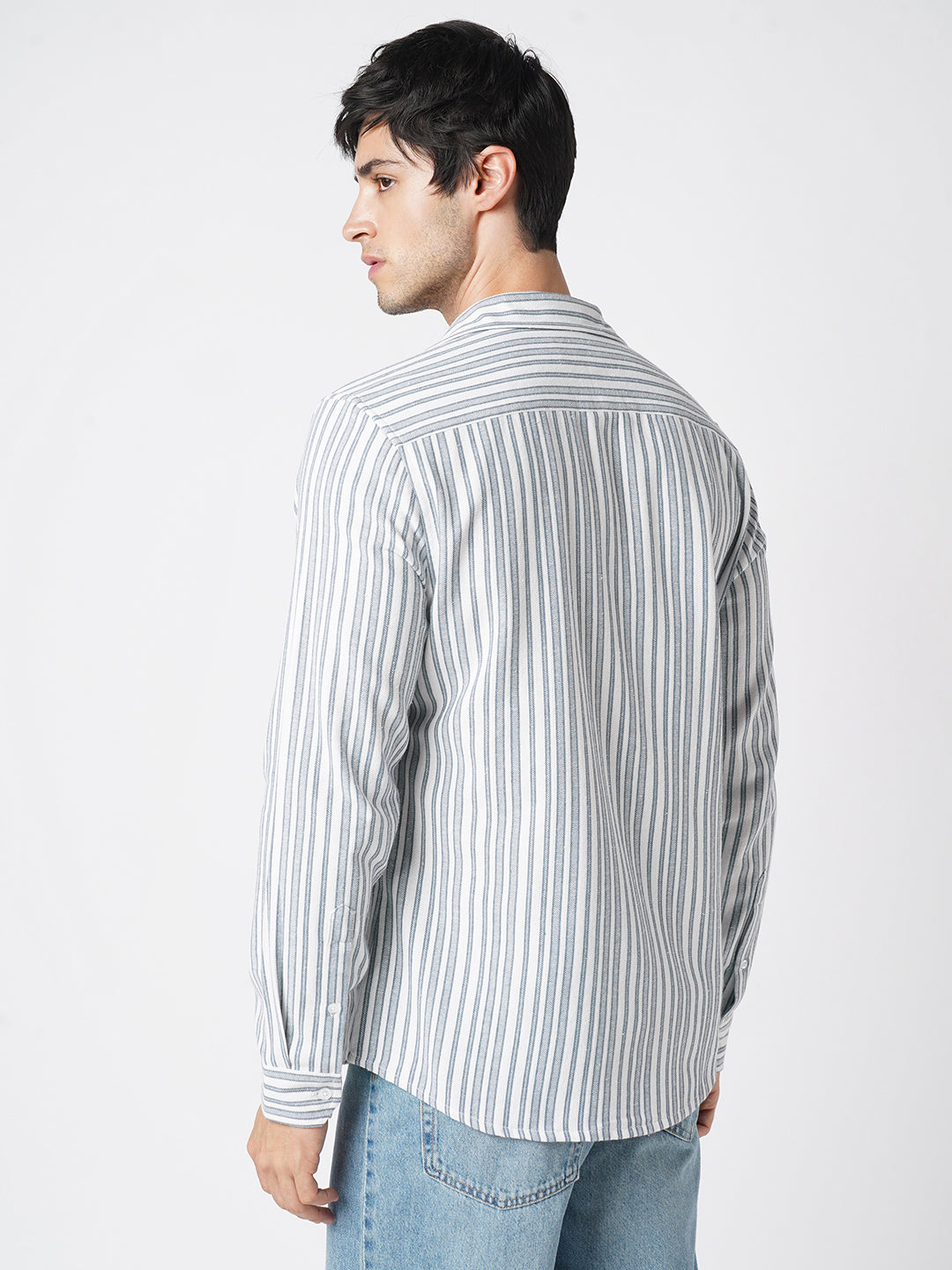 Blue & White Vertical Stripes Shirt