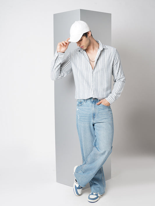 Blue & White Vertical Stripes Shirt