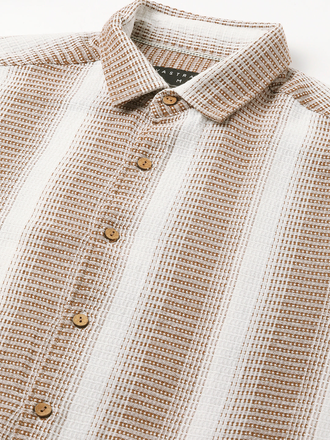 Brown & White Dobby Striped Shirt