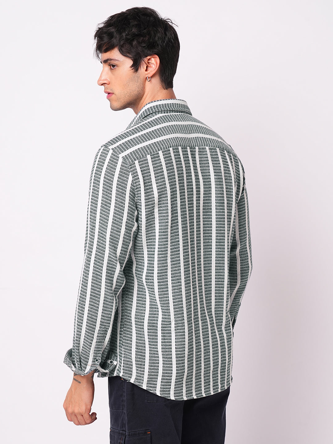 Navy & White Dobby Striped Shirt