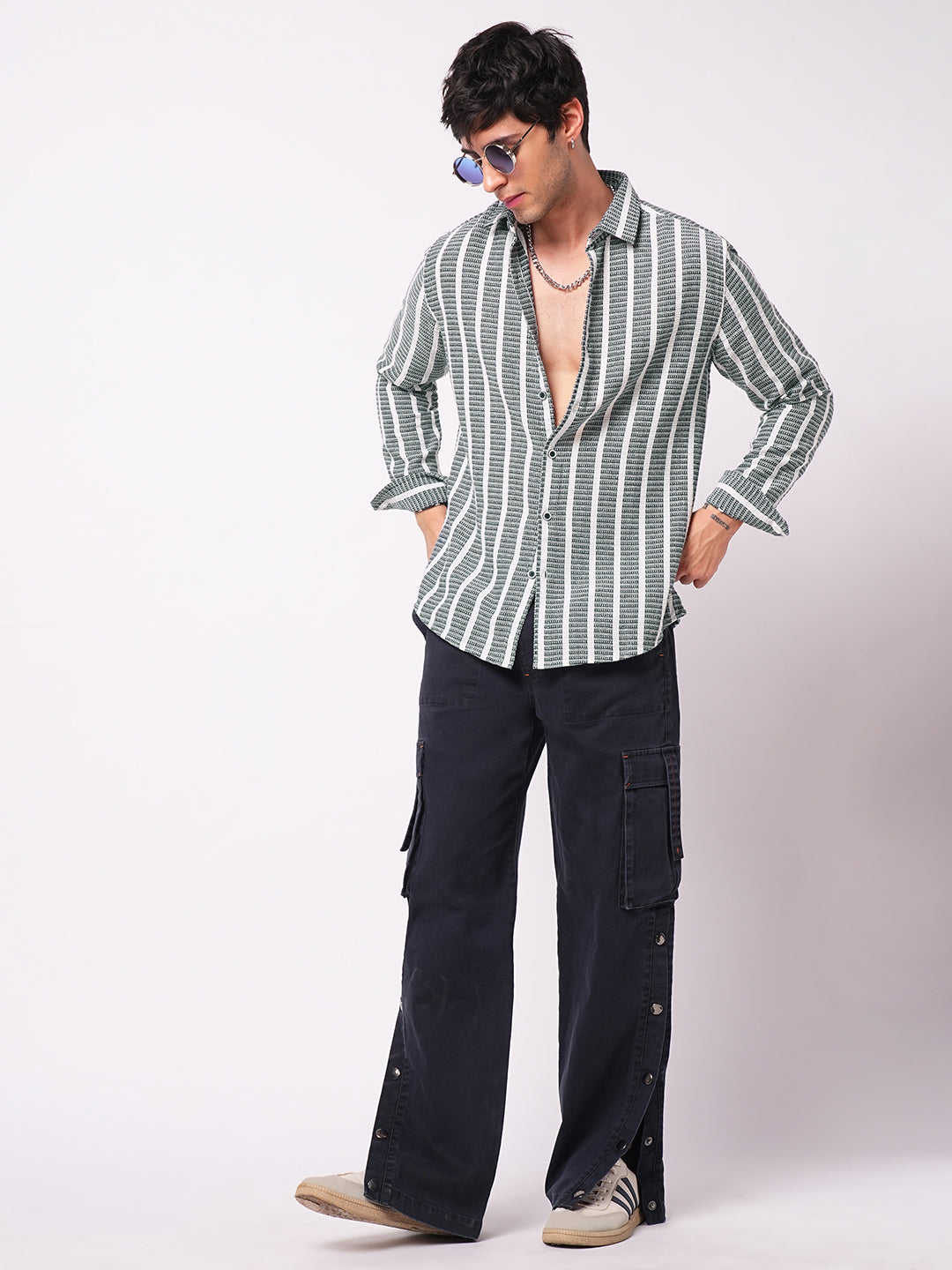 Navy & White Dobby Striped Shirt