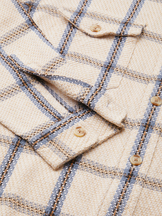 Soft Beige Box Checks Double Pocket Overshirt