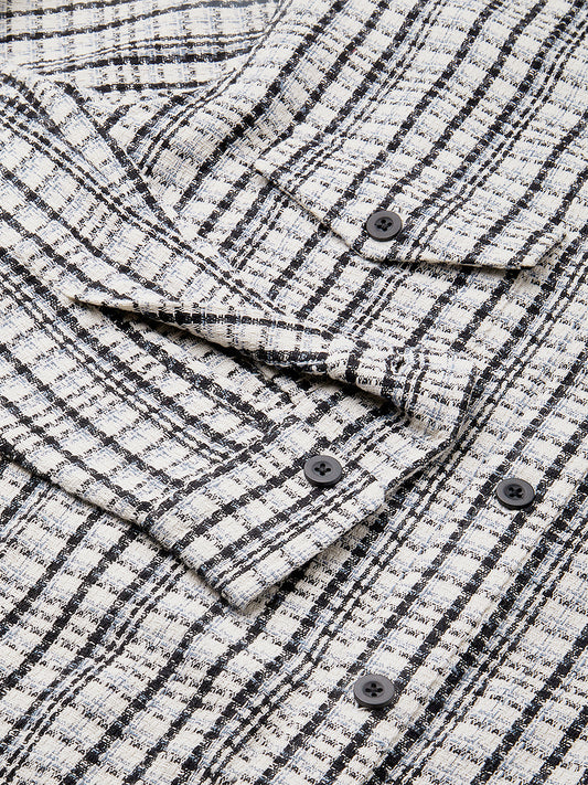 Black Tartan Checks Double Pocket Overshirt