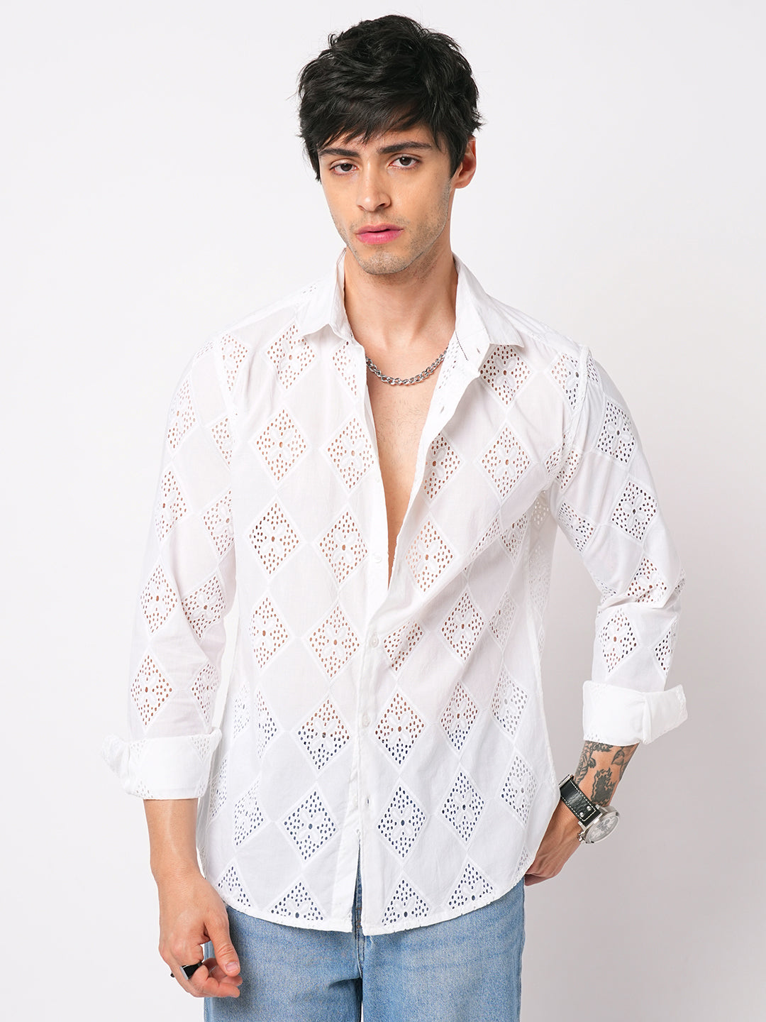 Snow White Diamond Schiffli Shirt