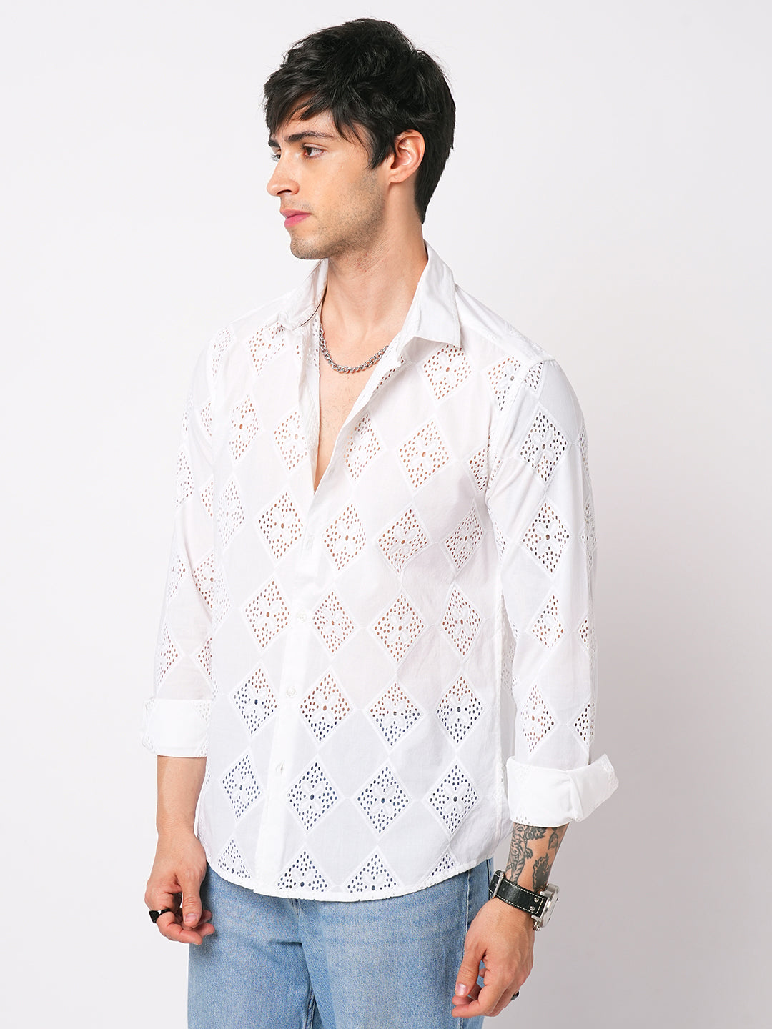 Snow White Diamond Schiffli Shirt