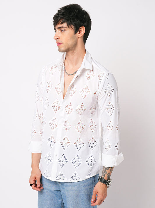 Snow White Diamond Schiffli Shirt