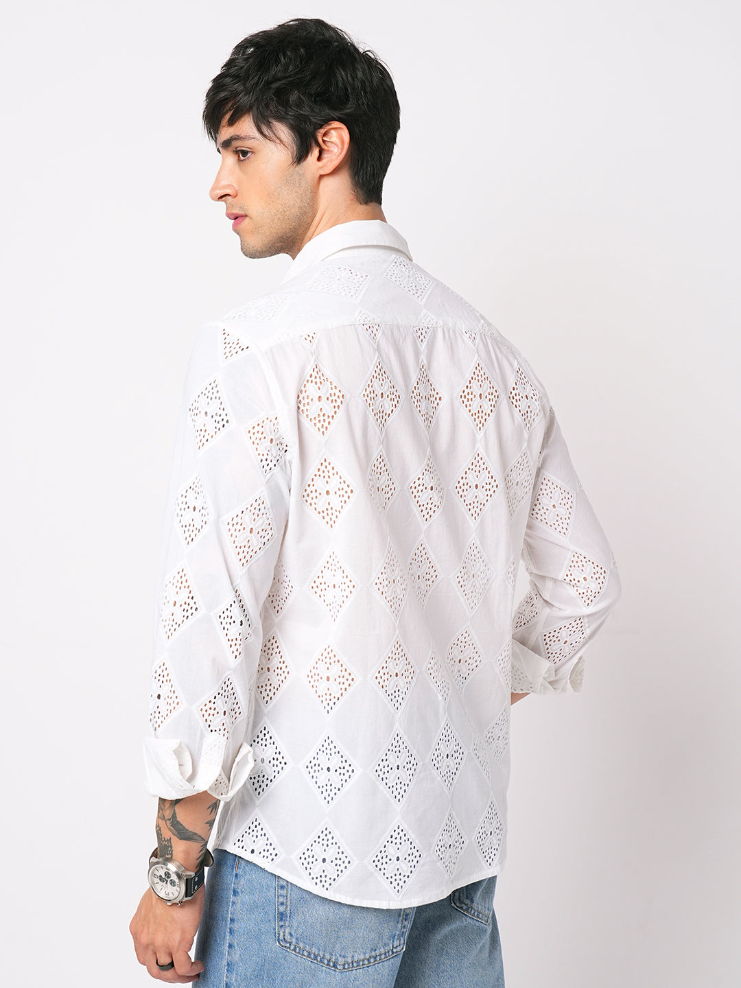 Snow White Diamond Schiffli Shirt