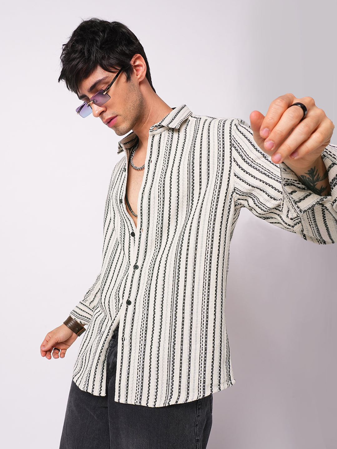 Off-White & Black Balanced Striped Shirt