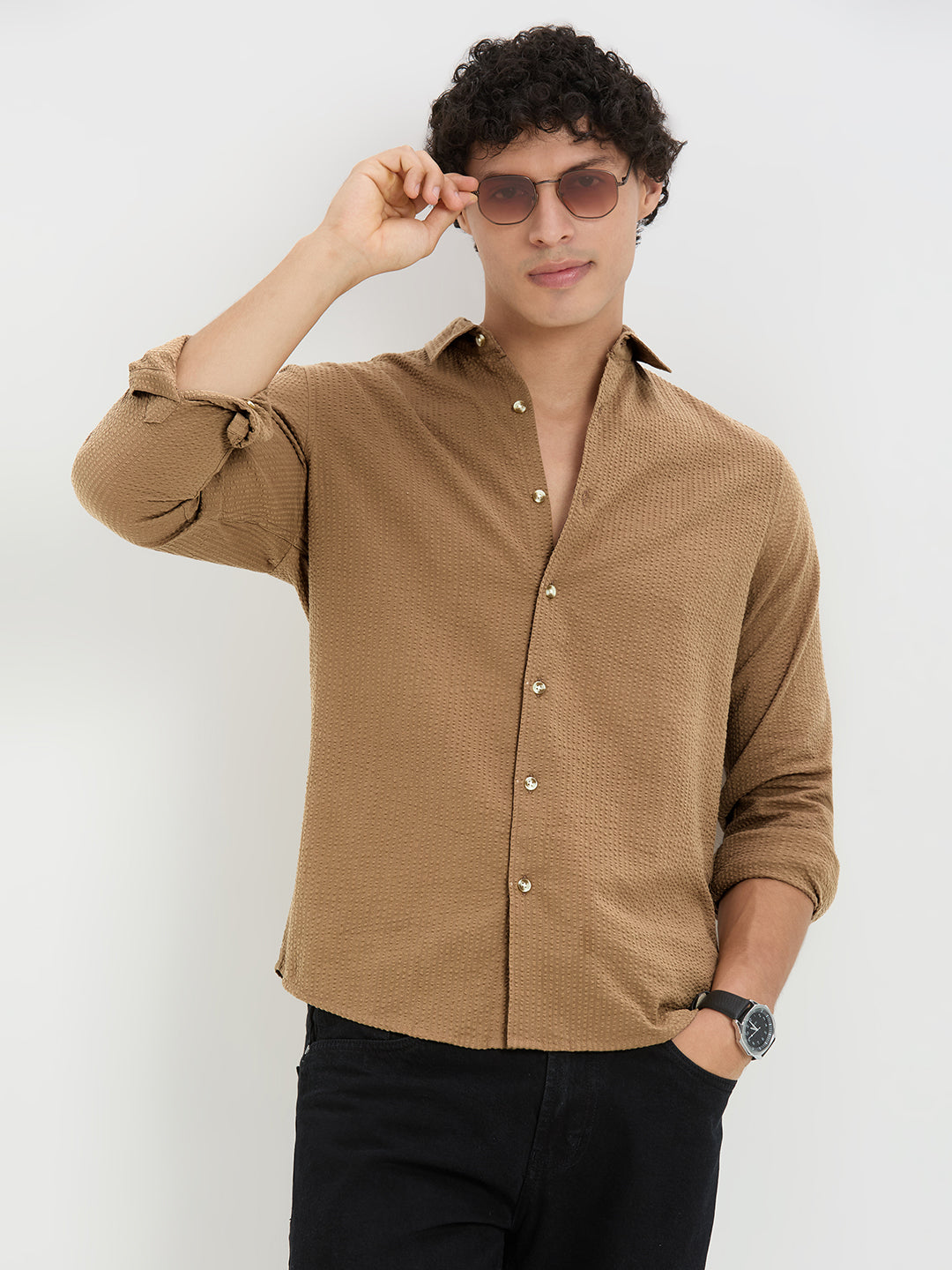 Timeless Peanut Brown Seersucker Shirt