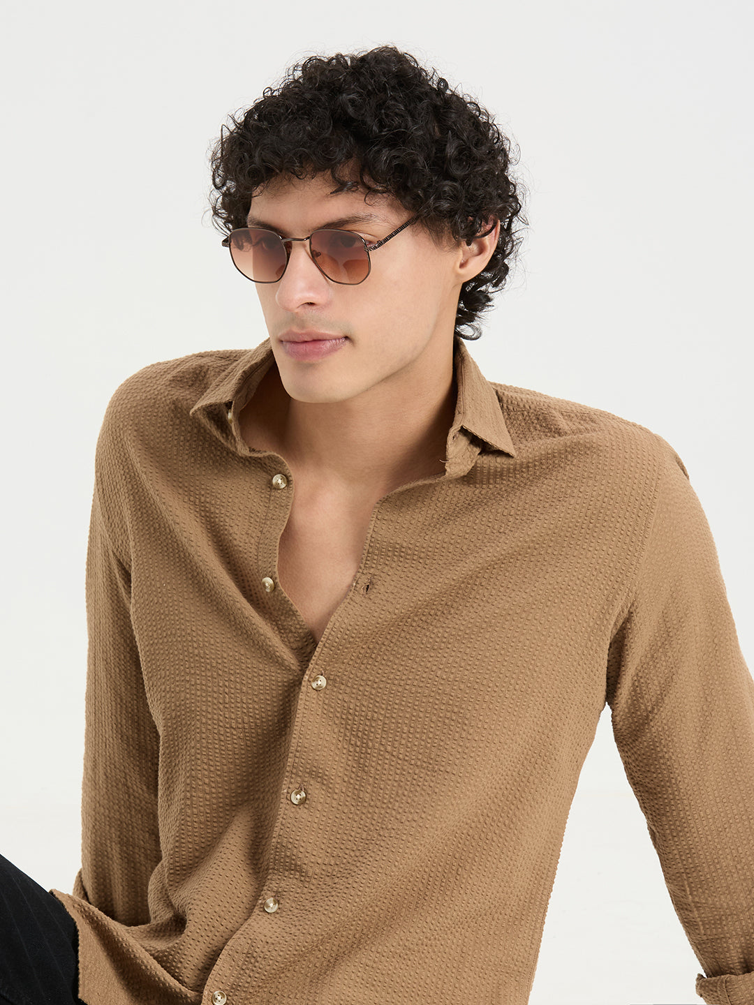 Timeless Peanut Brown Seersucker Shirt