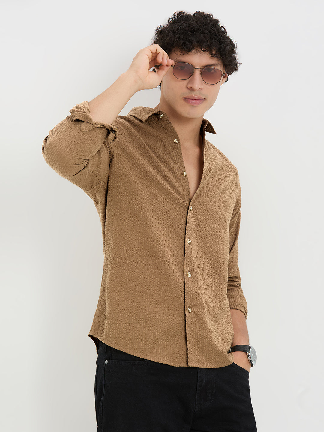 Timeless Peanut Brown Seersucker Shirt