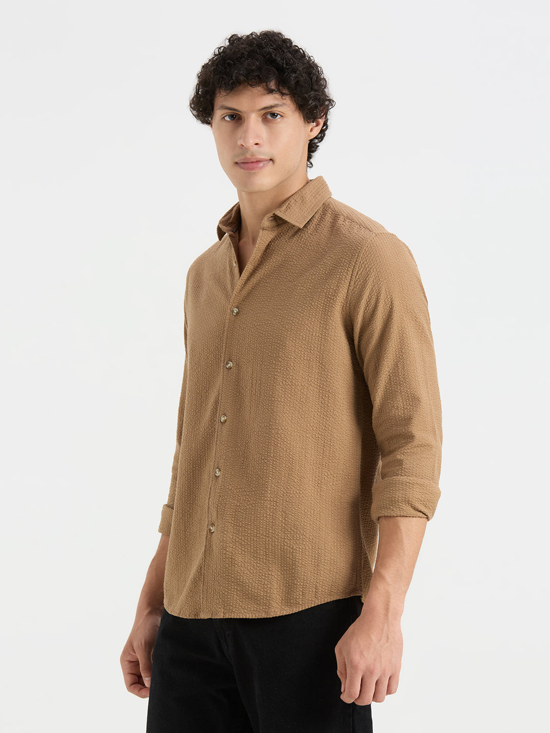 Timeless Peanut Brown Seersucker Shirt