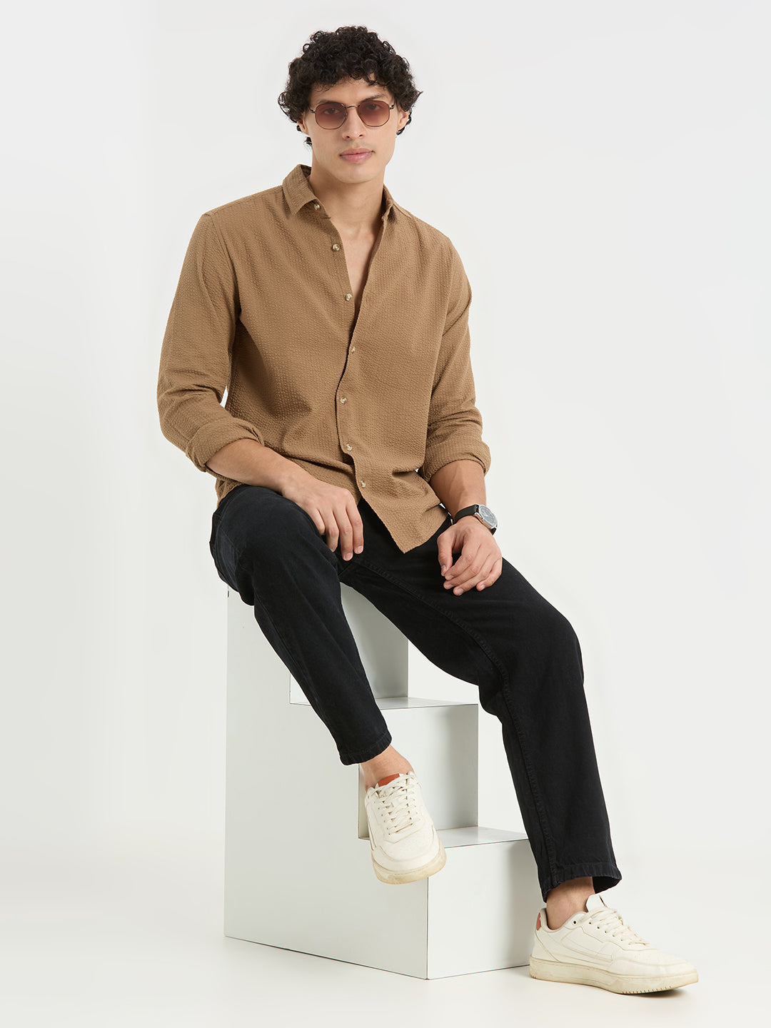 Timeless Peanut Brown Seersucker Shirt