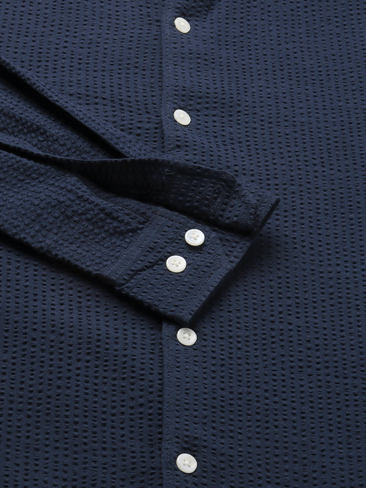 Elegant Navy Seersucker Shirt