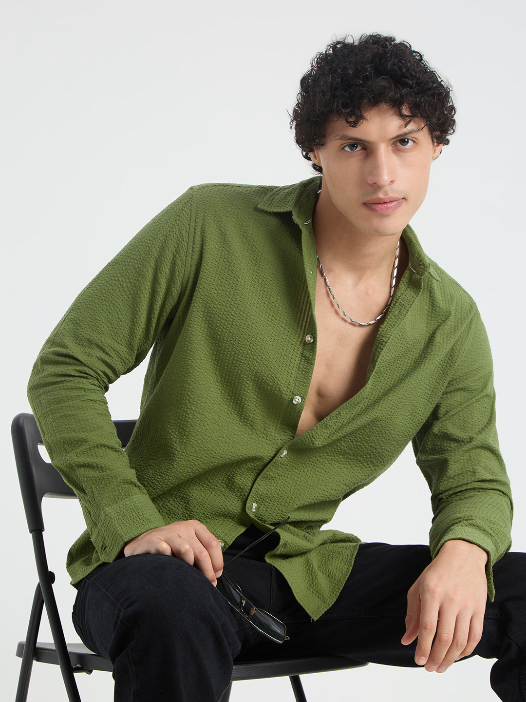 Basil Green Seersucker Shirt