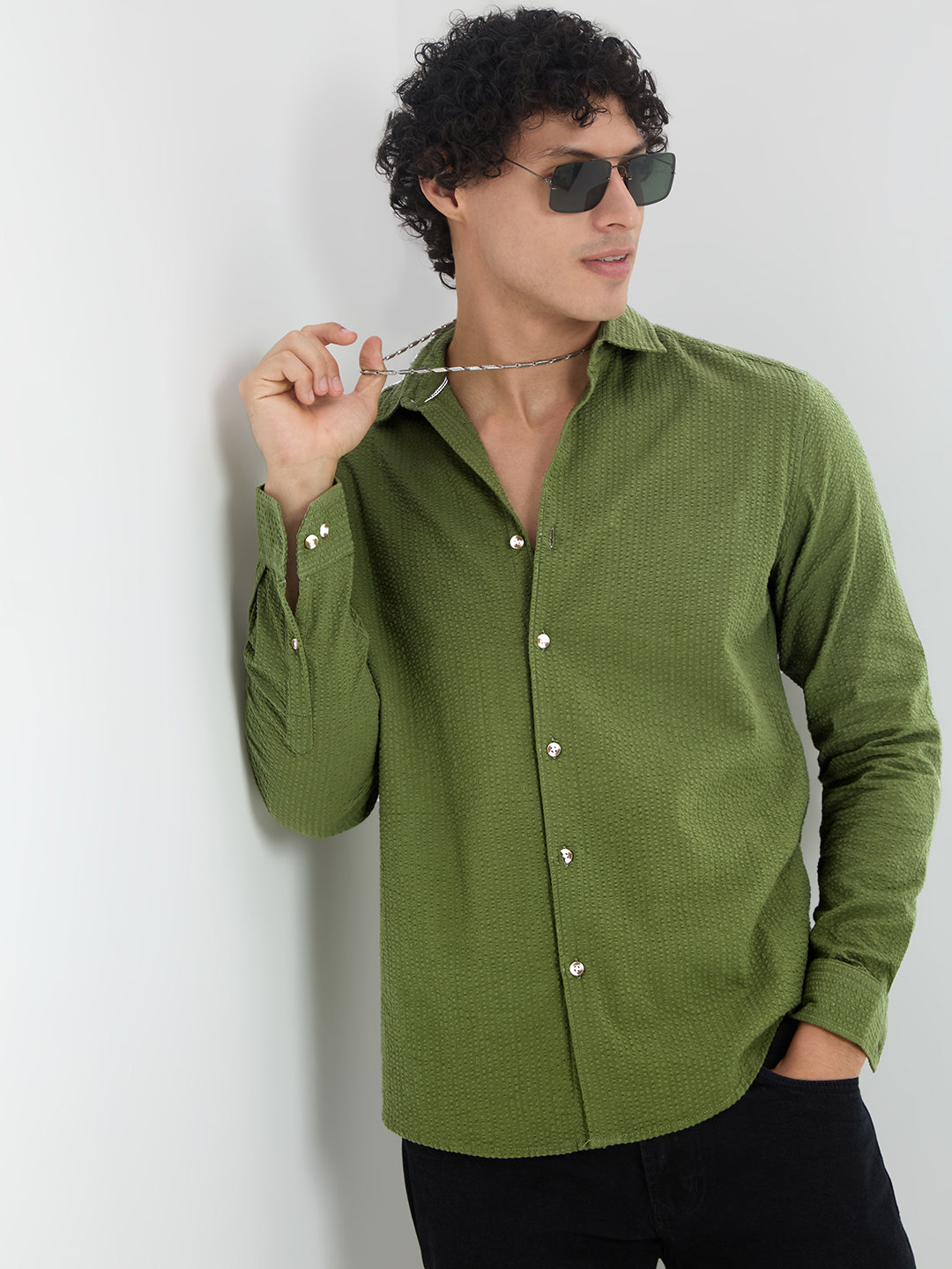 Basil Green Seersucker Shirt