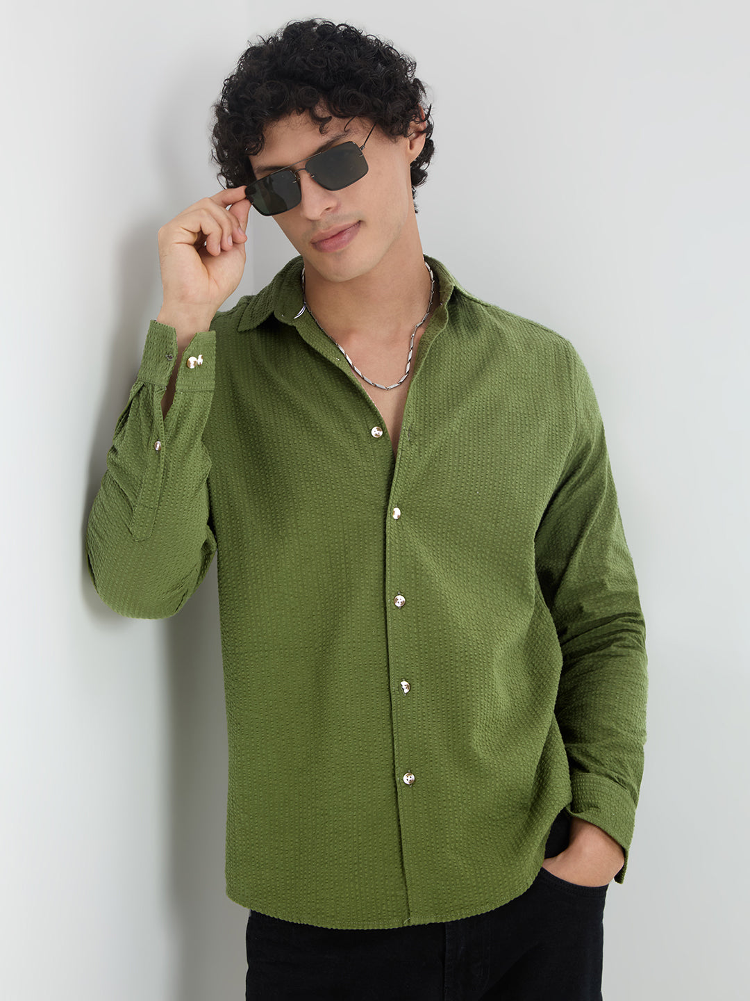 Basil Green Seersucker Shirt