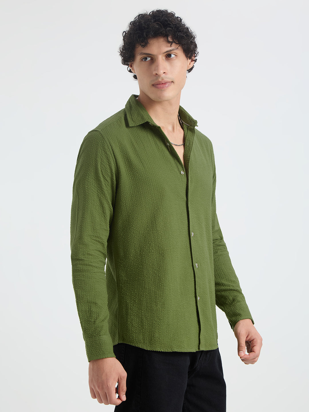 Basil Green Seersucker Shirt
