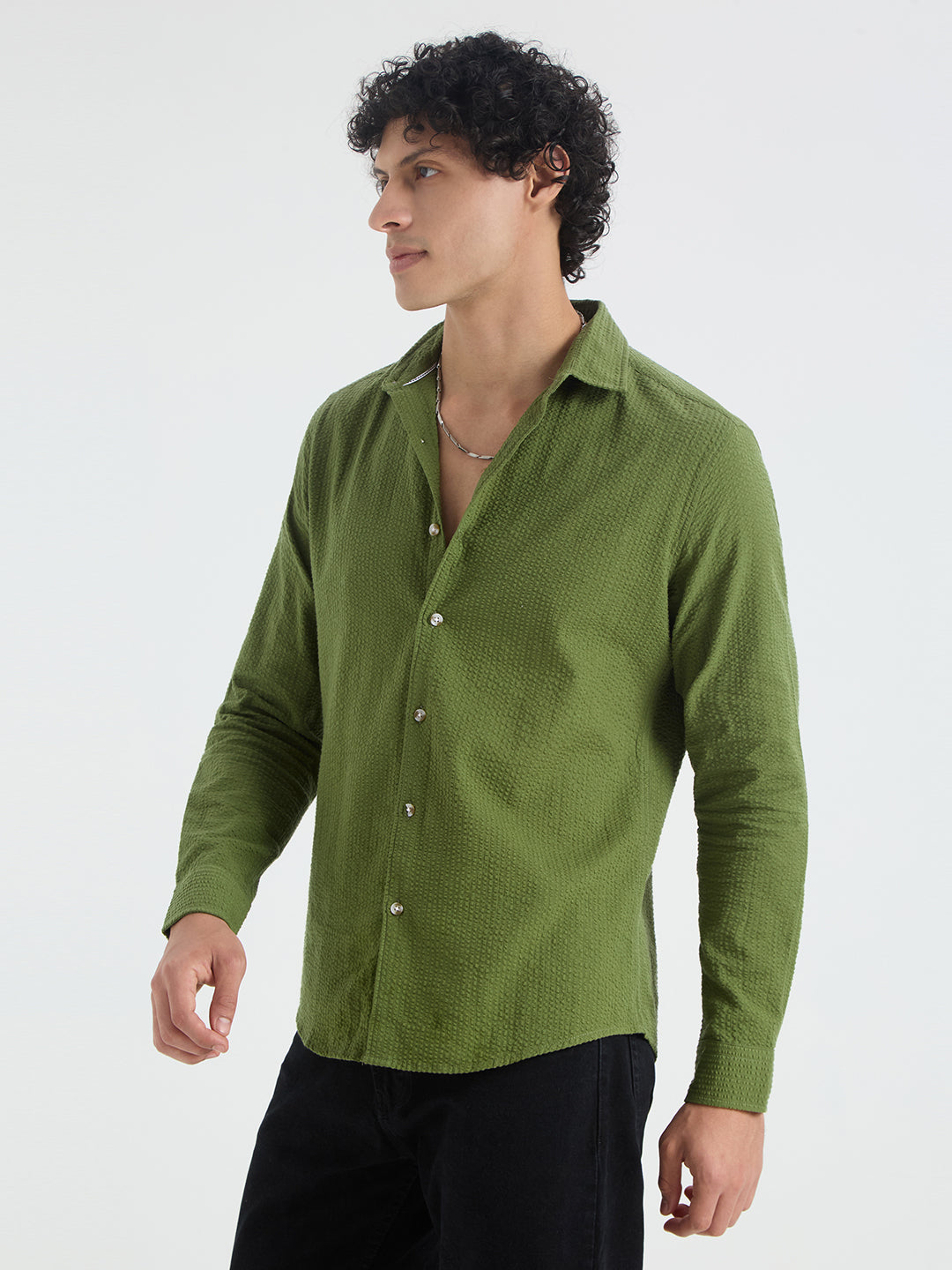 Basil Green Seersucker Shirt