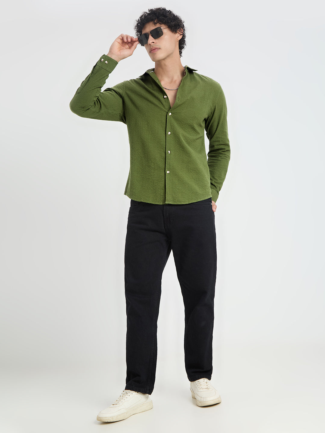 Basil Green Seersucker Shirt