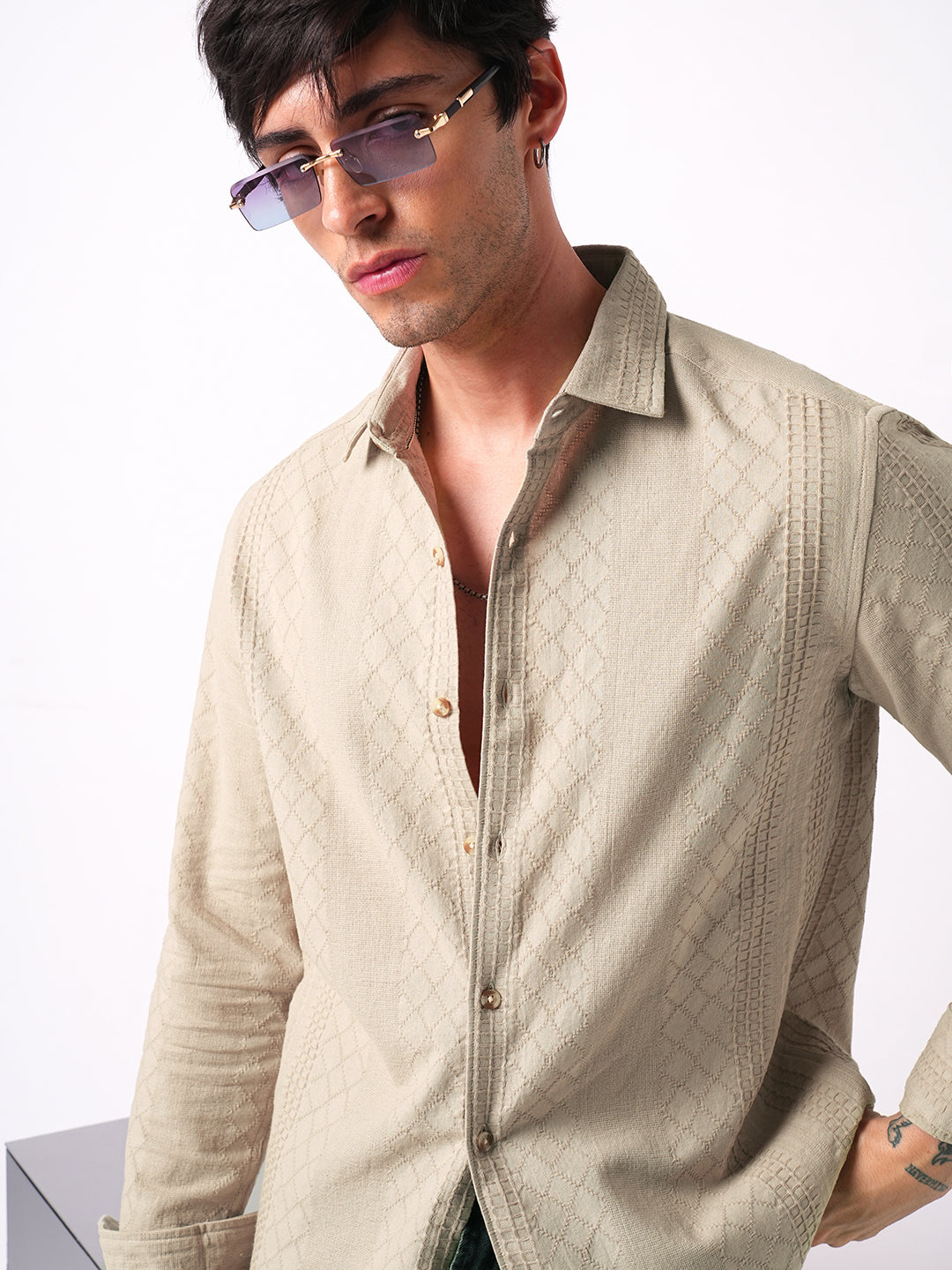 Bisque Beige Embroidered Shirt