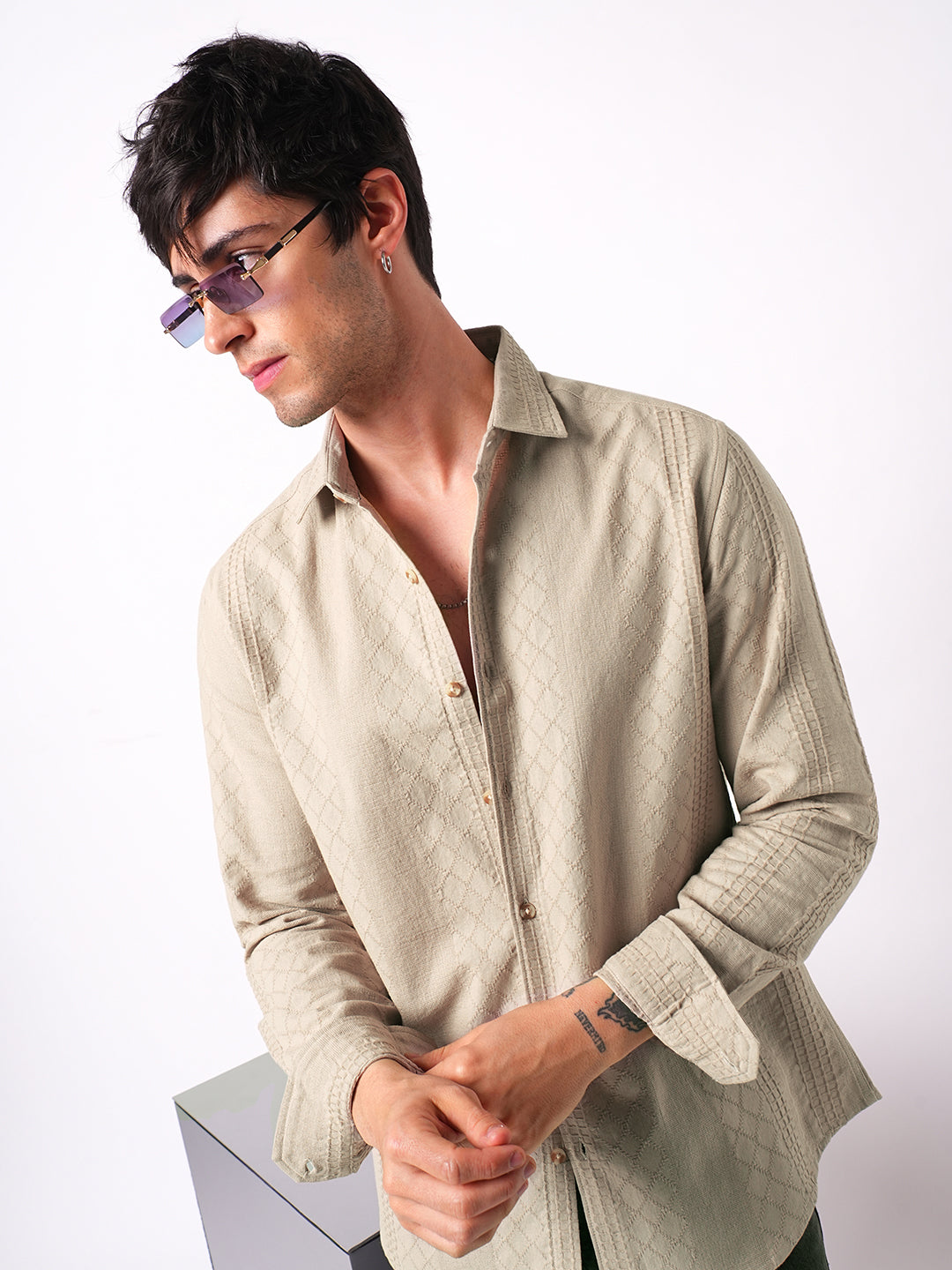 Bisque Beige Embroidered Shirt
