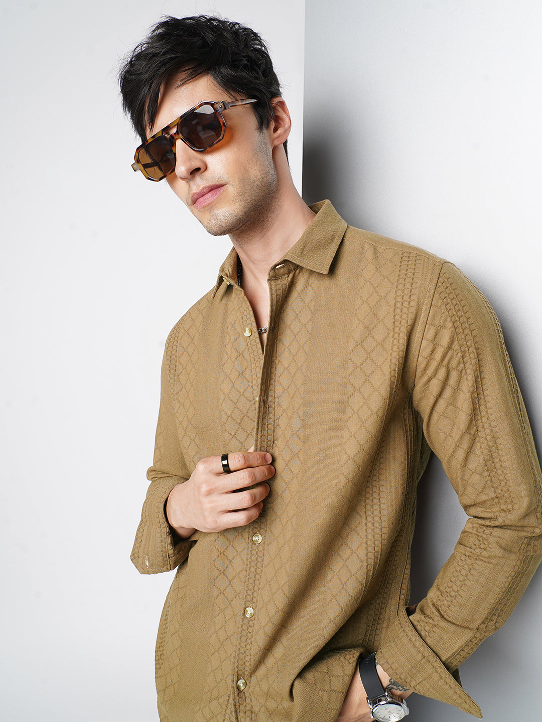 Russet Brown Embroidered Shirt