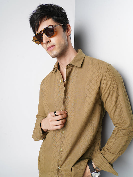 Russet Brown Embroidered Shirt