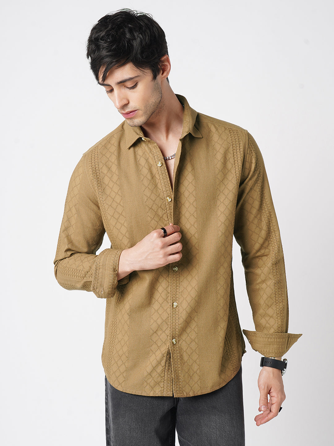 Russet Brown Embroidered Shirt