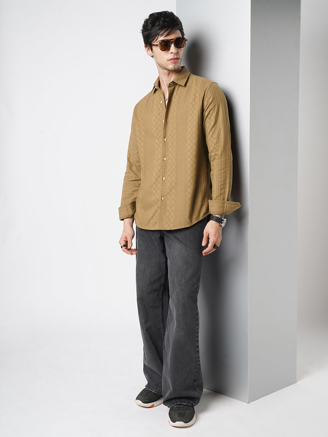 Russet Brown Embroidered Shirt
