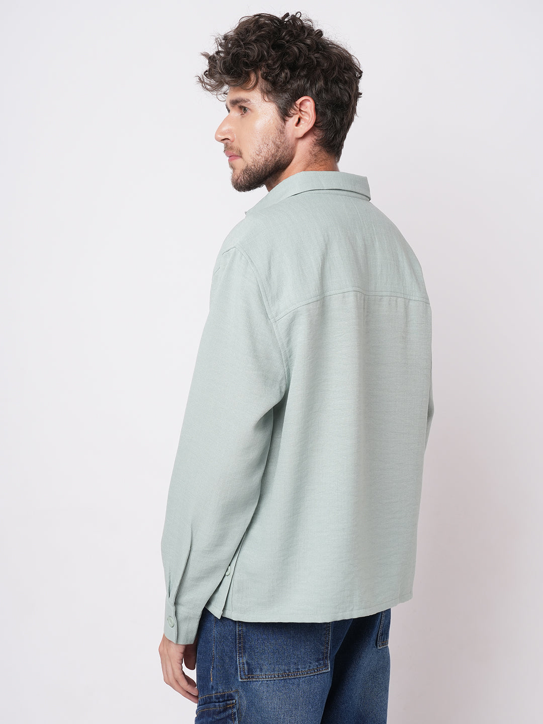 Pastel Green Slub Textured Oversized Shirt
