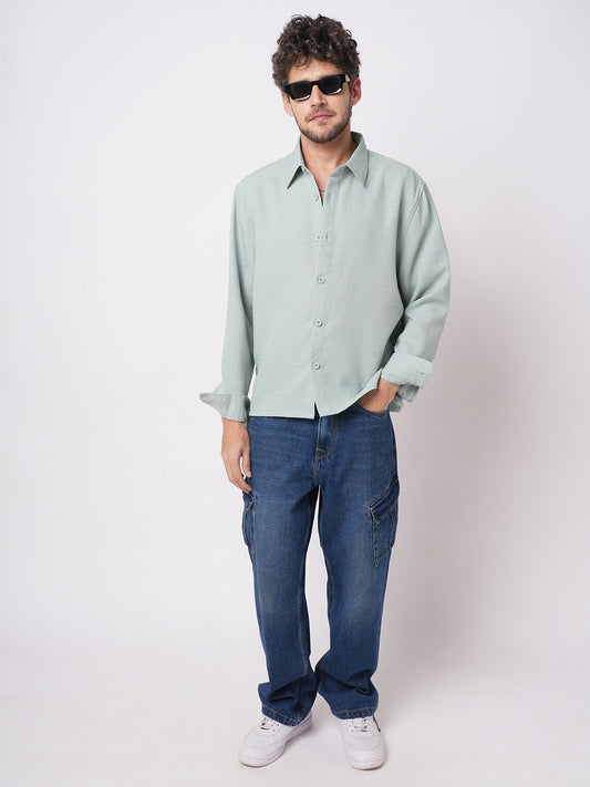 Pastel Green Slub Textured Oversized Shirt
